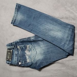Miss Me Straight Stretch Jean JE1086TR Rhinestones Slim Dark Denim Womens 23